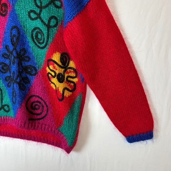 The Limited 80s Geometric Diamond‎ Knit V-Neck Sweater Red Vintage Size P S - Picture 9 of 12